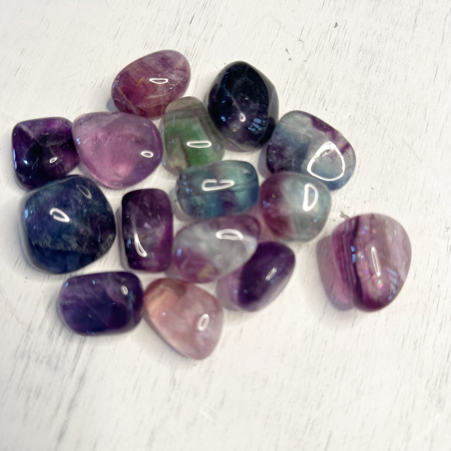 Purple Rainbow Fluorite Tumbles Set