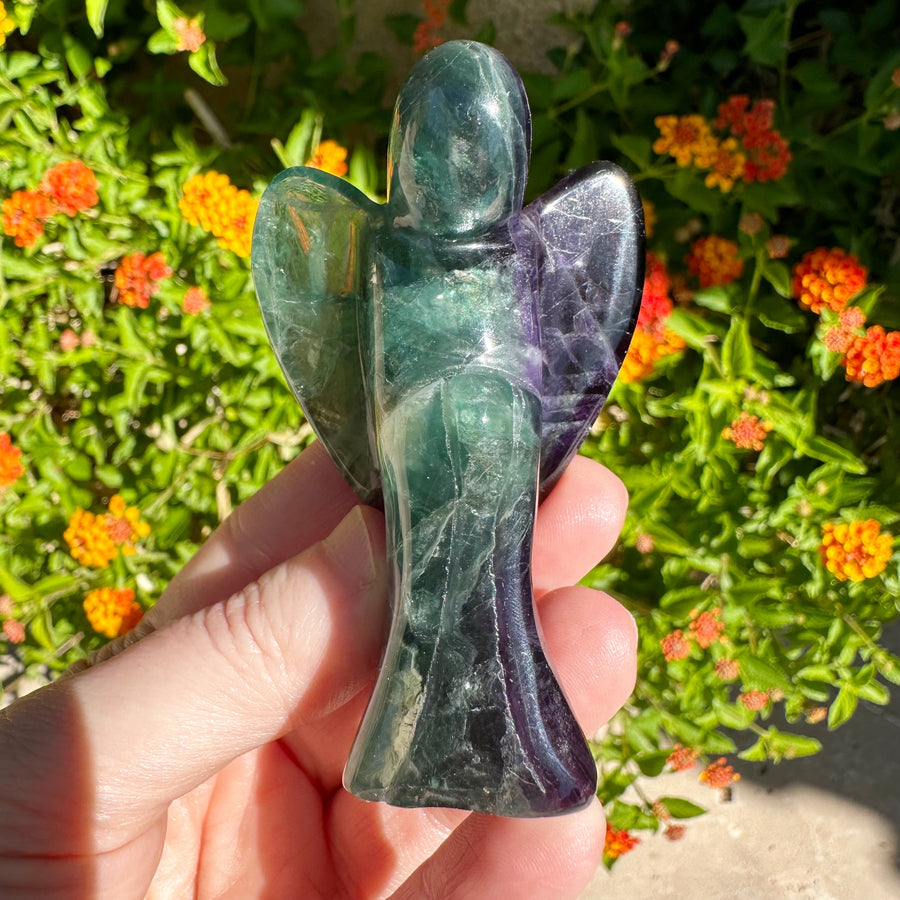 Rainbow Fluorite Crystal Angel with Rainbows