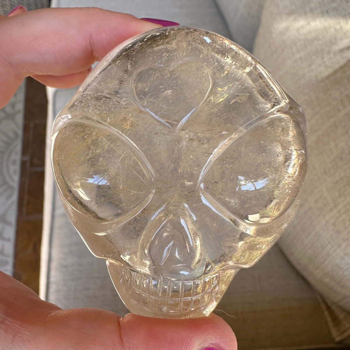 Golden Rutile Citrine Star Child Palm Crystal Skull Carved by Leandro de Souza