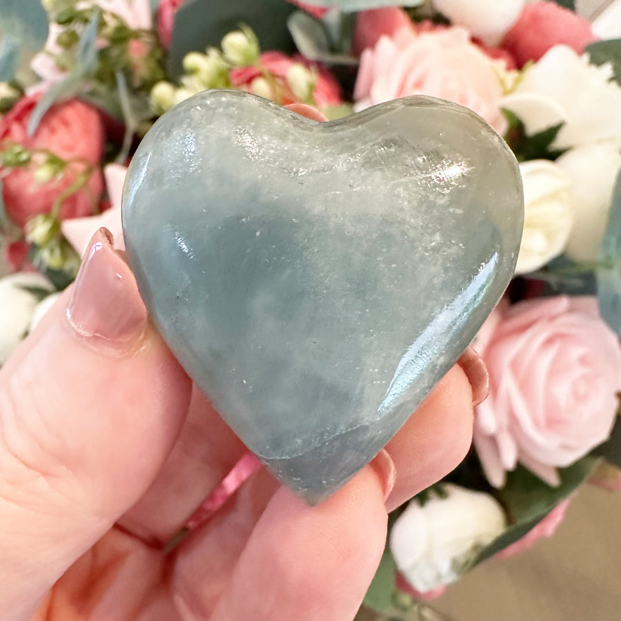 Lemurian Aquatine Calcite Crystal Heart