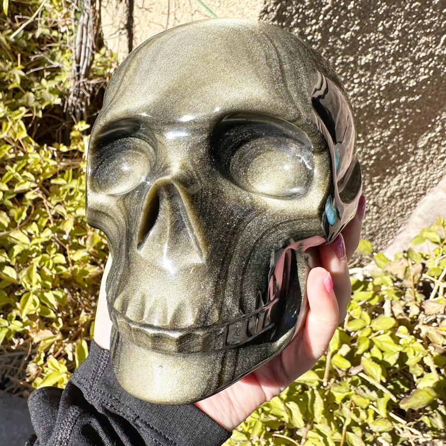 Gold Sheen Obsidian Crystal Skull