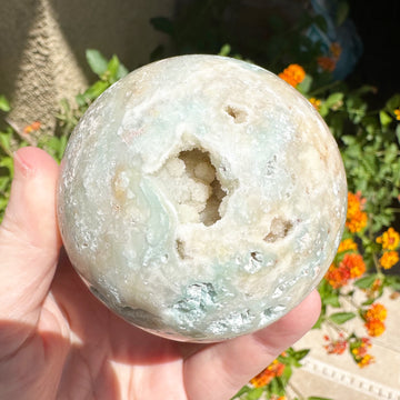 Large Caribbean Blue Calcite Crystal Geode Sphere