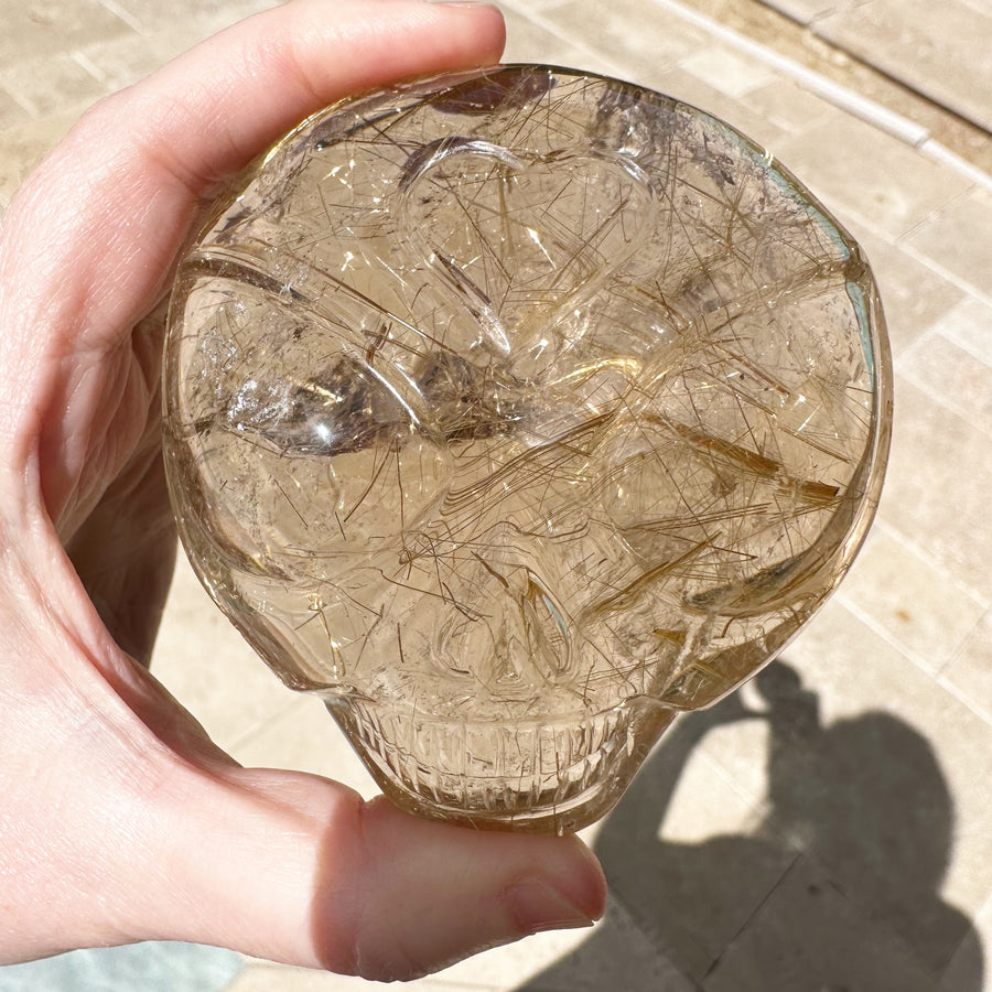 Golden Rutile Citrine Star Child Palm Crystal Skull Carved by Leandro de Souza