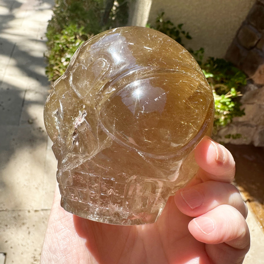 Golden Rutile Citrine and Lodolite Star Child Crystal Skull Carved by Leandro de Souza