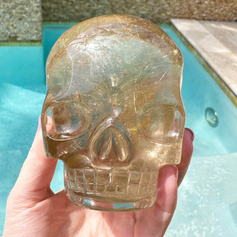 Golden Rutile Citrine Magical Child Crystal Skull Carved by Leandro de Souza