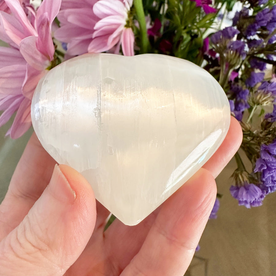 Selenite Heart Palm Stone