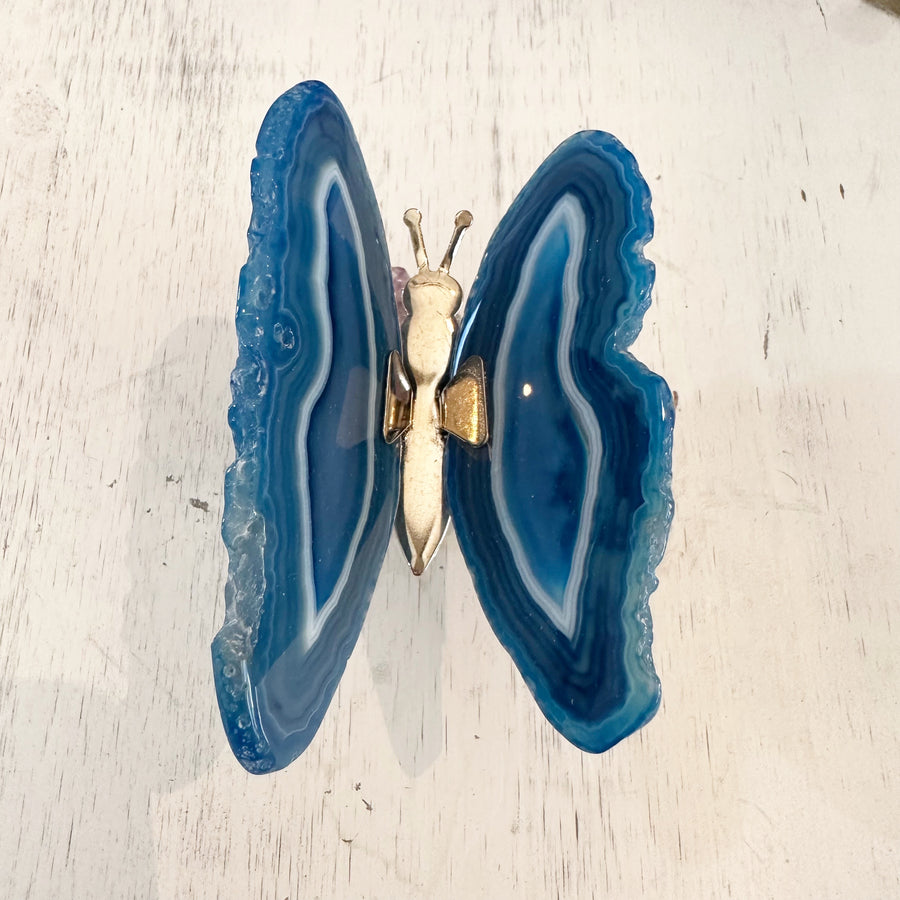 Blue Agate Butterfly on Amethyst Stand