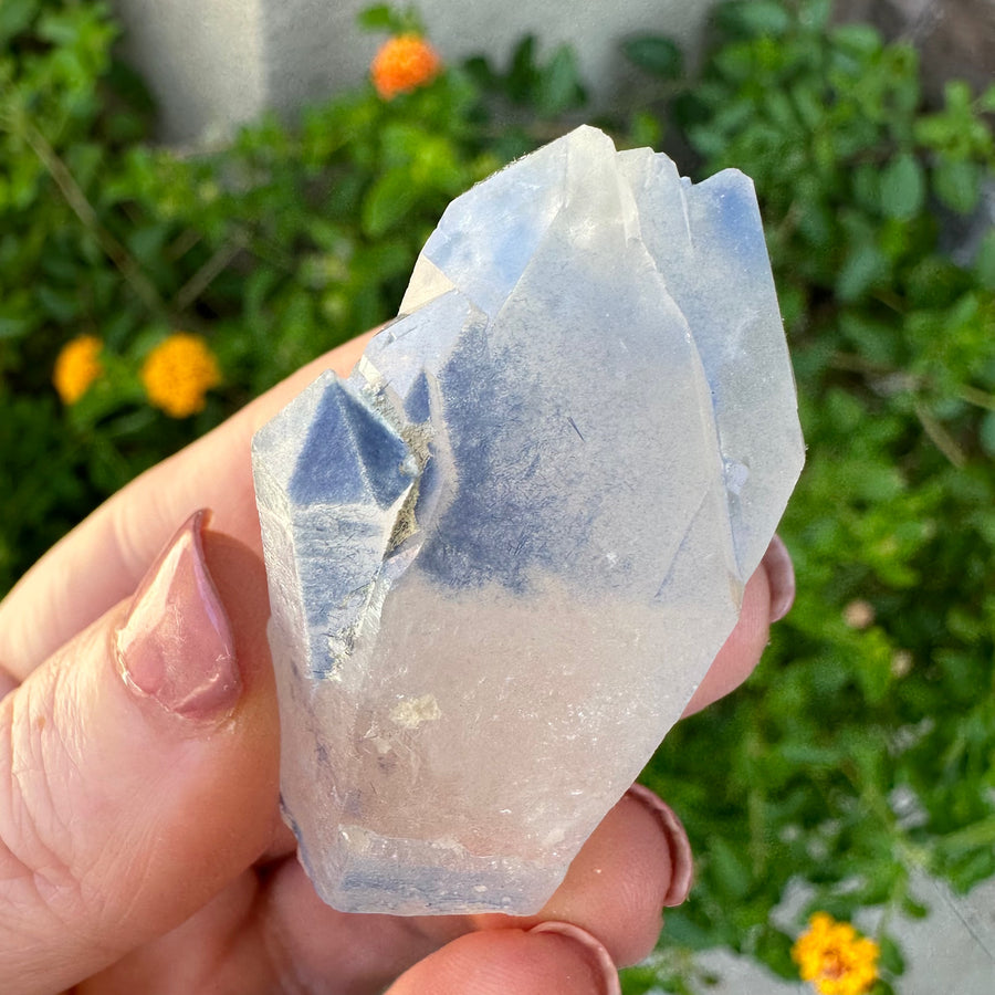 Natural Dumortierite in Quartz Crystal Cluster Point