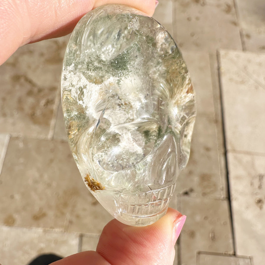 Lodolite Quartz  Palm Crystal Skull Carved by Leandro de Souza