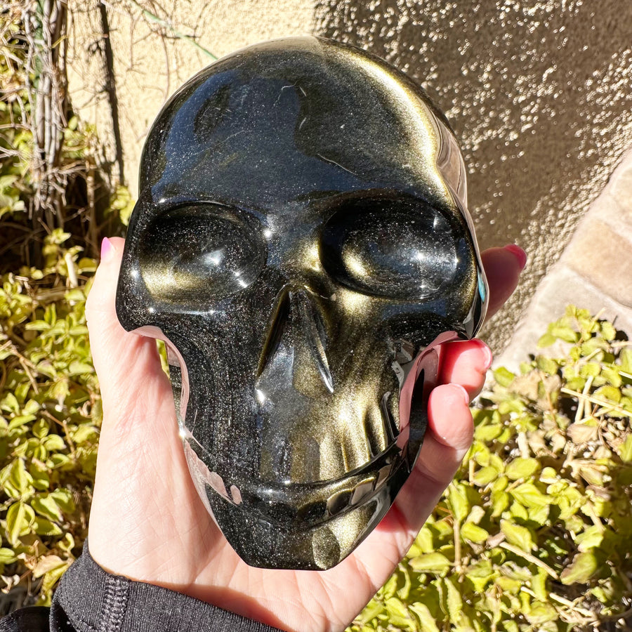 Gold Sheen Obsidian Crystal Skull