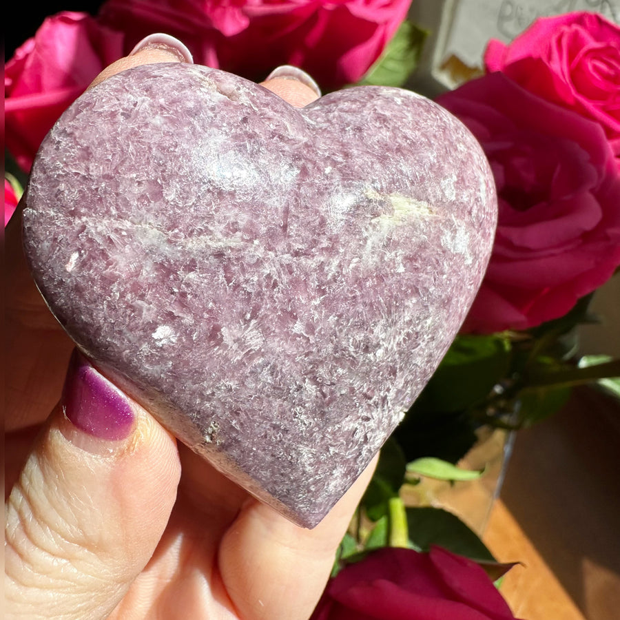 Lepidolite Palm Stone Heart