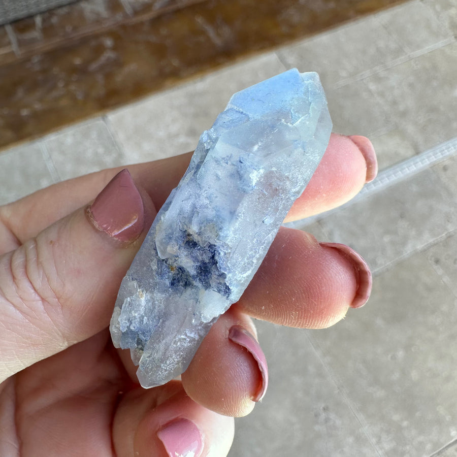 DT Natural Dumortierite in Quartz Crystal Point Self-Healed