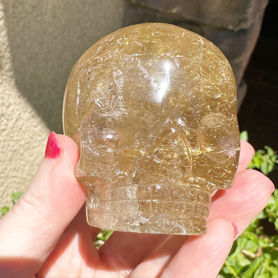 Golden Rutile Citrine Magical Child Crystal Skull Carved by Leandro de Souza