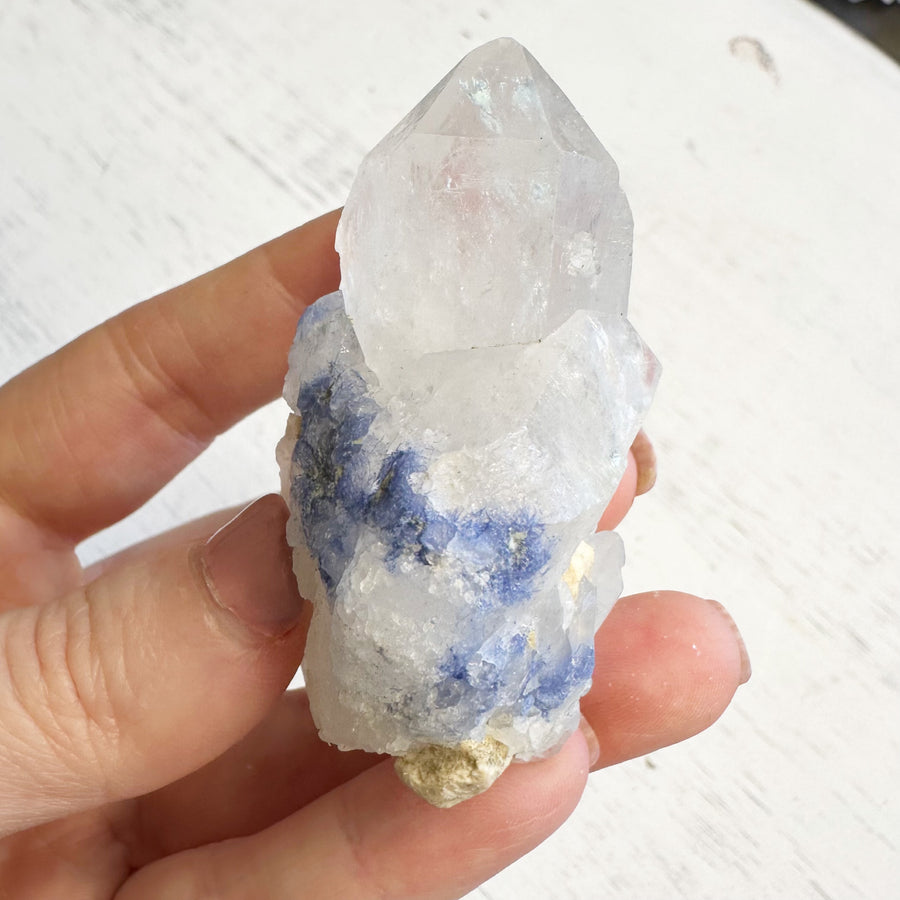 Natural Dumortierite Quartz Crystal Cluster Point