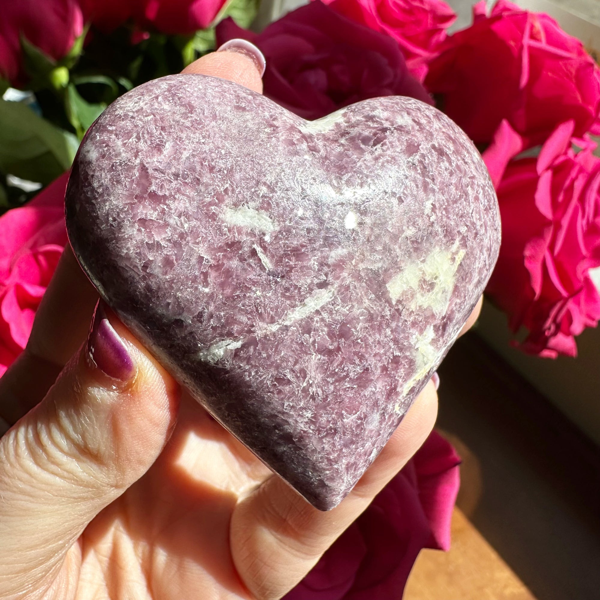 Lepidolite Palm Stone Heart