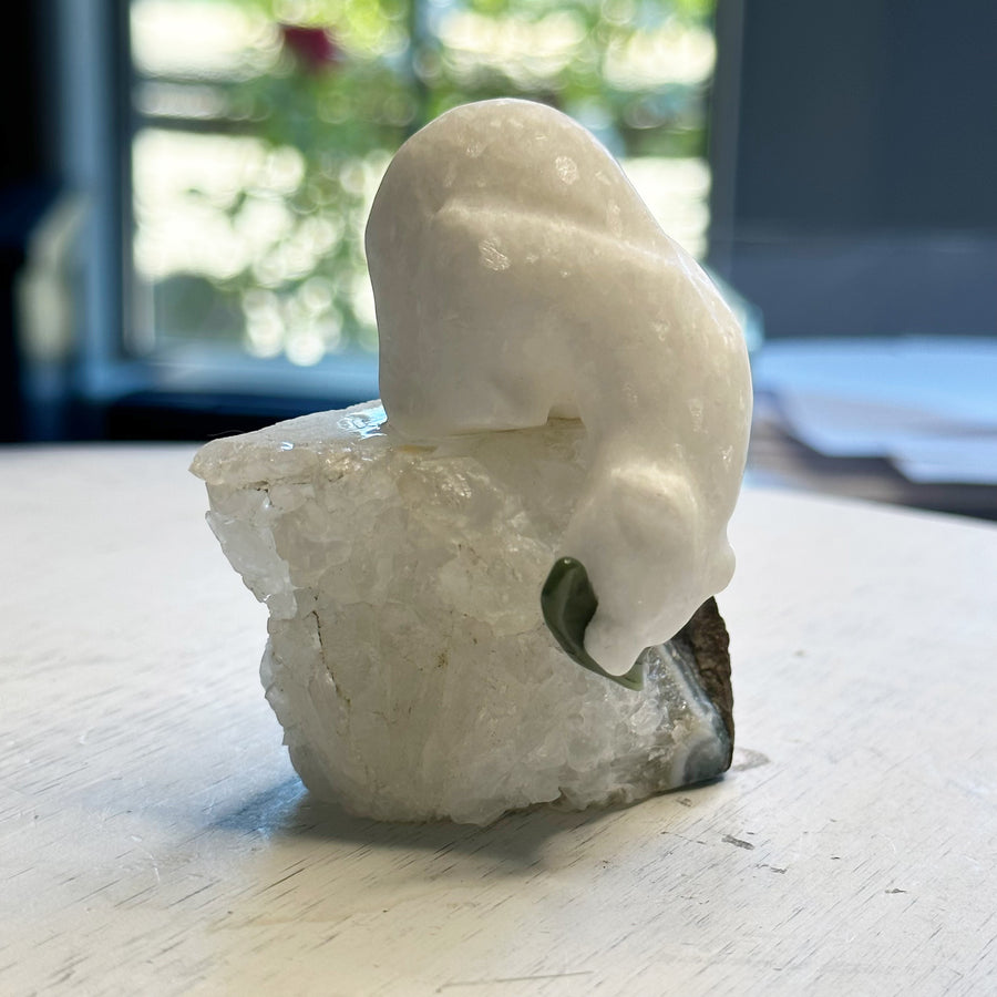 Star Marble Bear on Geode Stand with Fish