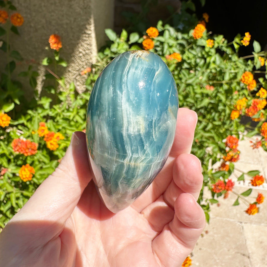 Large Lemurian Aquatine Calcite Crystal Heart