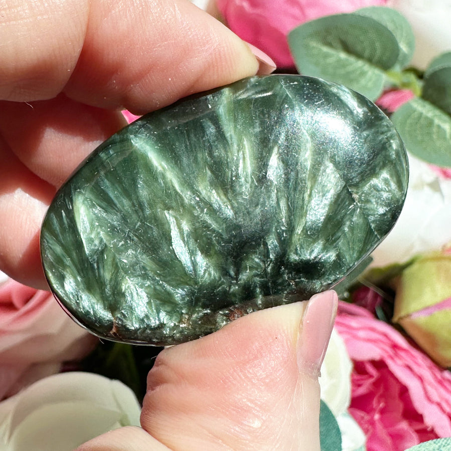 Grade AA Seraphinite Crystal Palm Stone