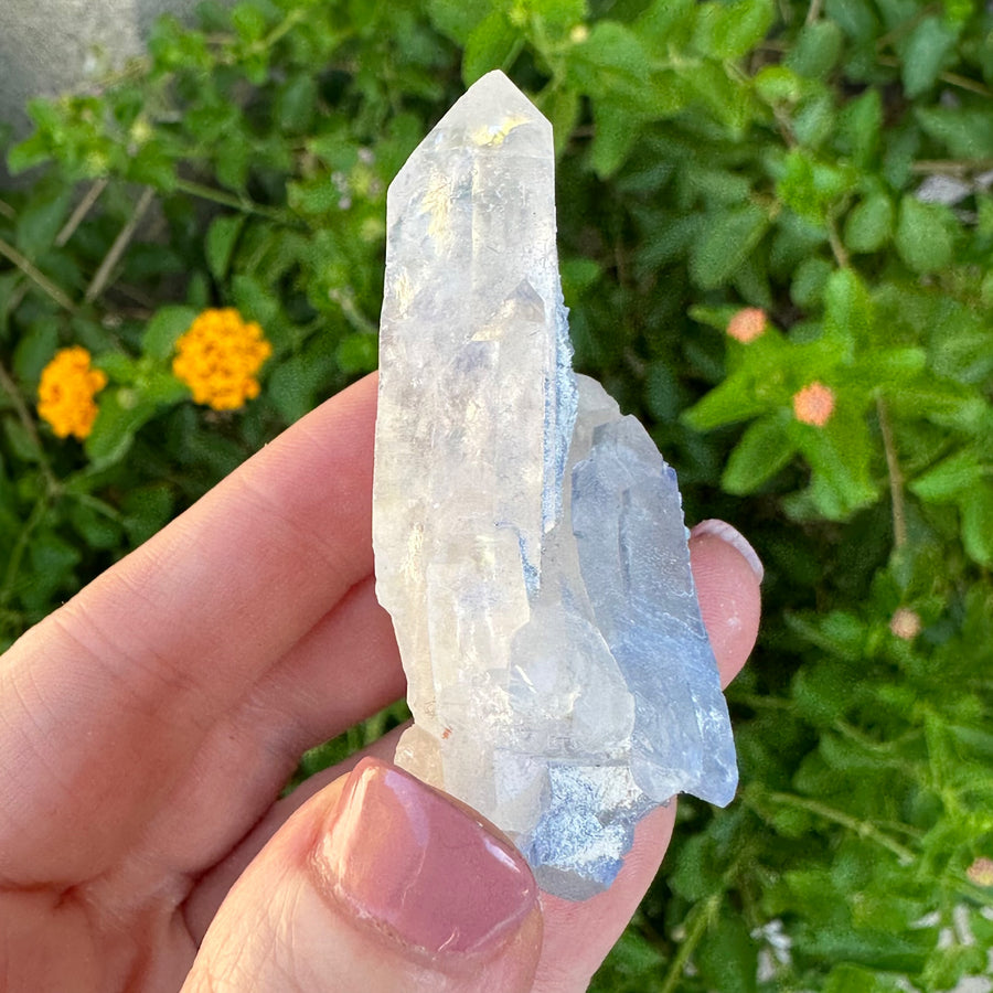 Natural Dumortierite in Quartz Crystal Cluster Point