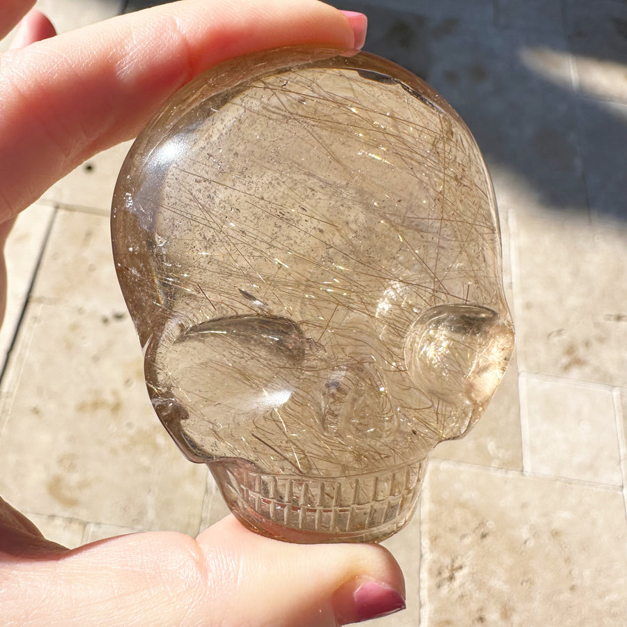 Golden Rutile Citrine Palm Crystal Skull Carved by Leandro de Souza