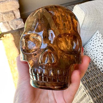 Smokey Lemurian Crystal Skull with Rainbows Carved by Leandro de Souza