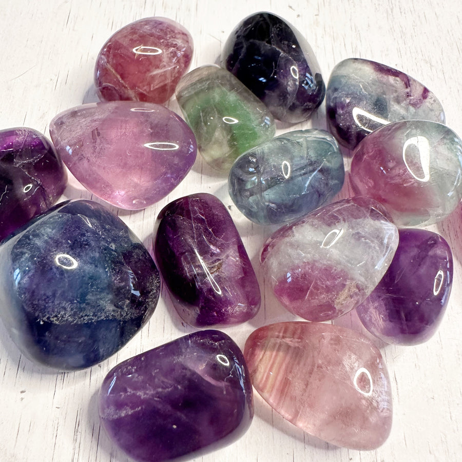 Purple Rainbow Fluorite Tumbles Set