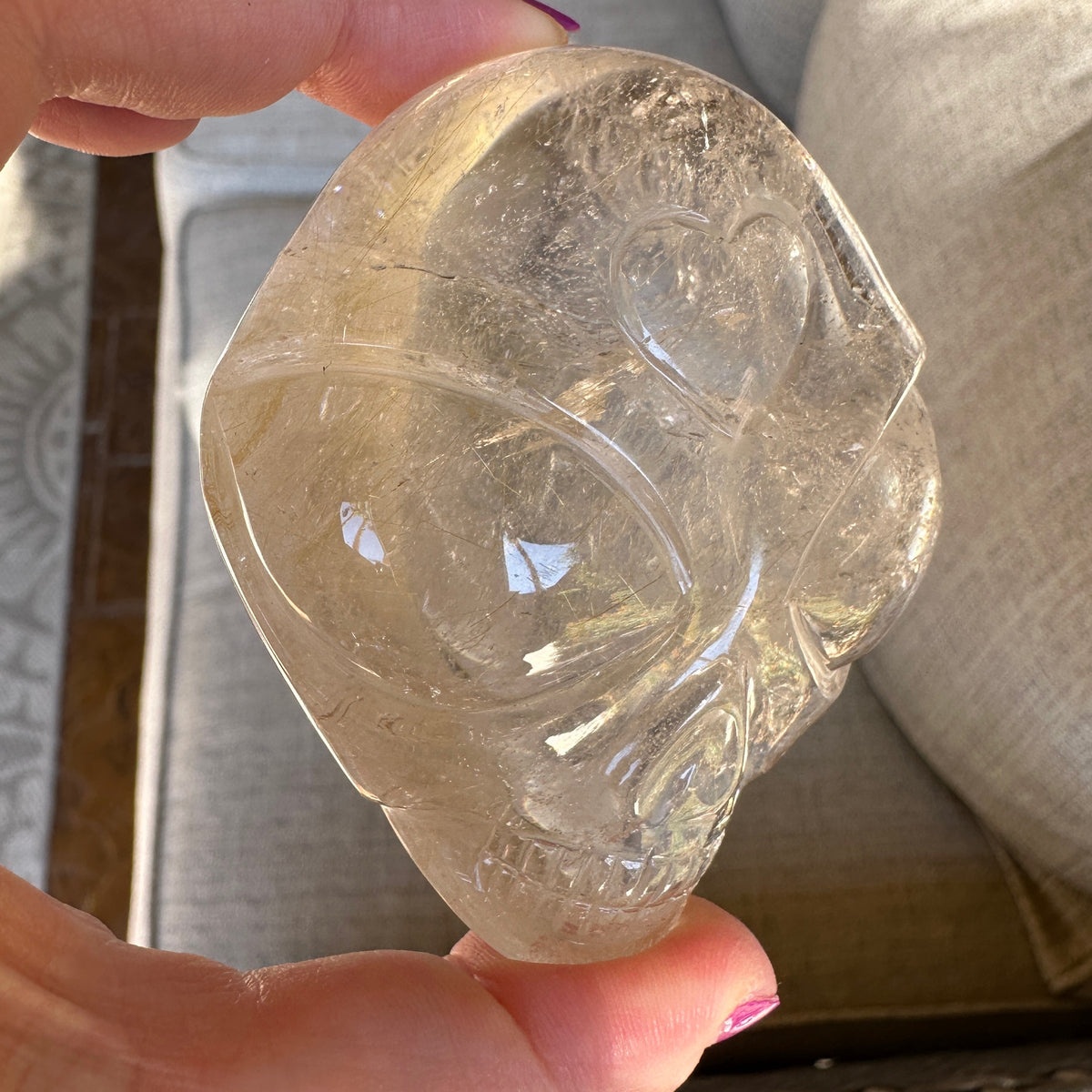 Golden Rutile Citrine Star Child Palm Crystal Skull Carved by Leandro de Souza