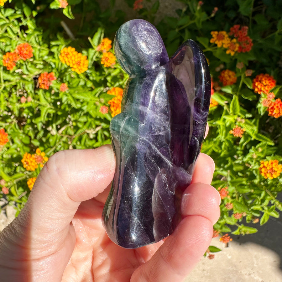 Rainbow Fluorite Crystal Angel with Rainbows