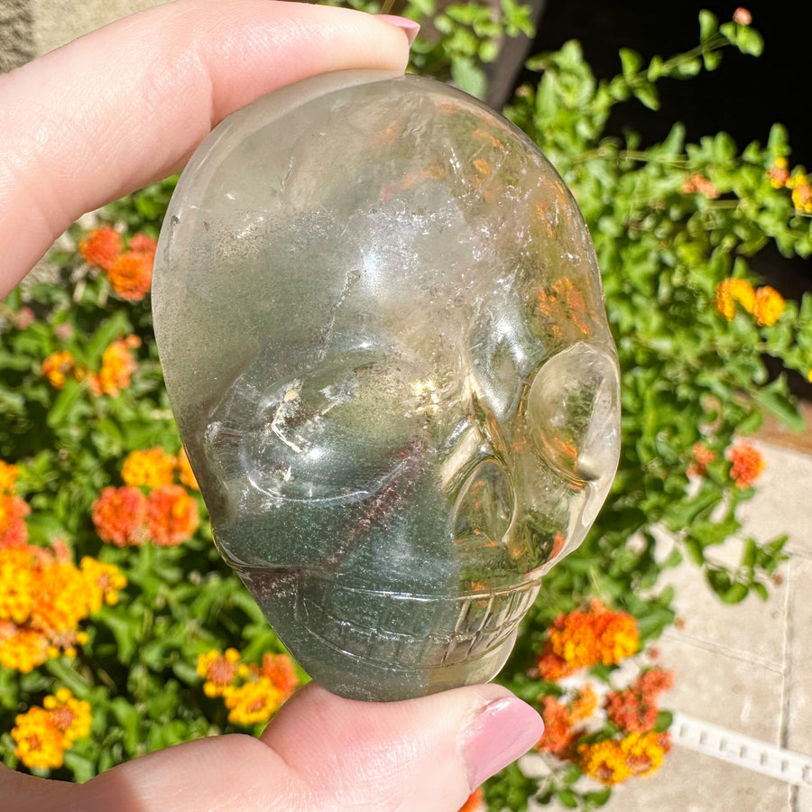 Chlorite Quartz Palm Crystal Skull Carved by Leandro de Souza