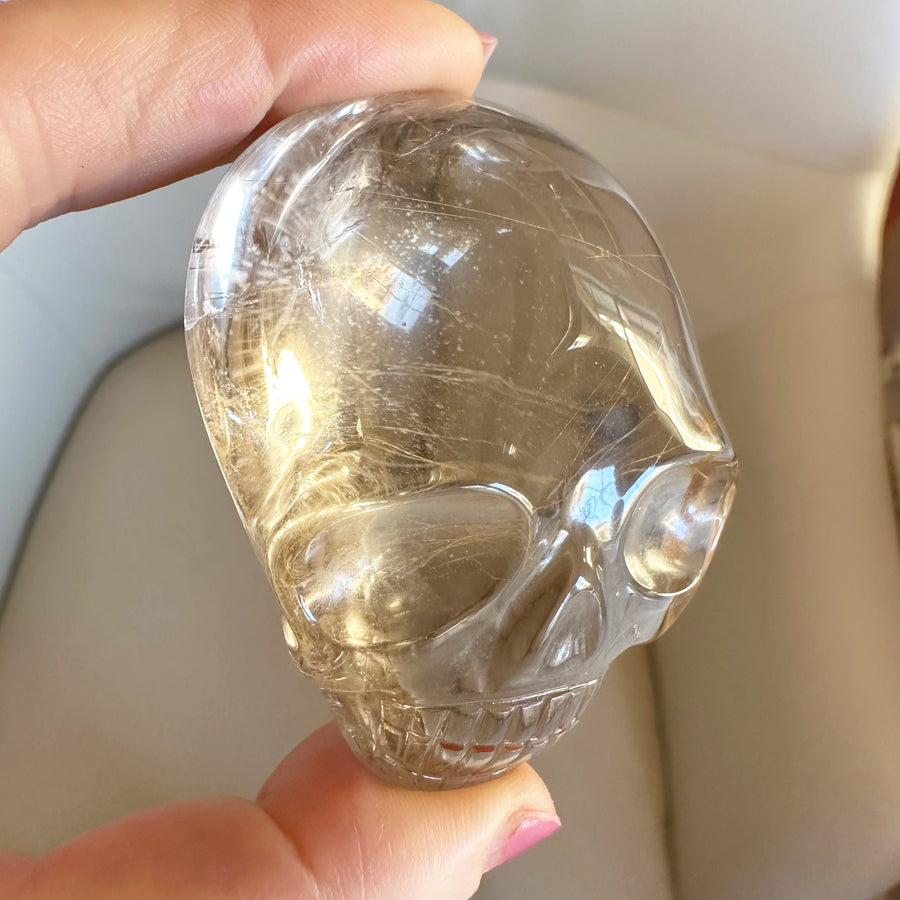 Golden Rutile Citrine Palm Crystal Skull Carved by Leandro de Souza