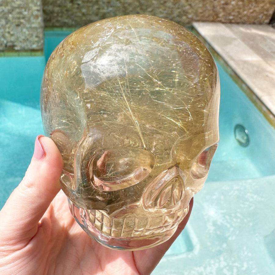 Golden Rutile Citrine Magical Child Crystal Skull Carved by Leandro de Souza
