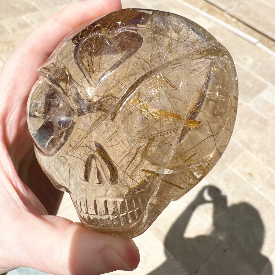 Golden Rutile Citrine Star Child Palm Crystal Skull Carved by Leandro de Souza