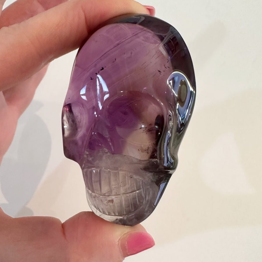 RESERVED Ametrine Phantom Palm Crystal Skull Carved by Leandro de Souza