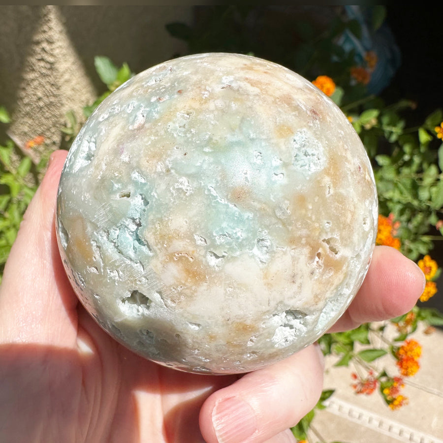 Large Caribbean Blue Calcite Crystal Geode Sphere