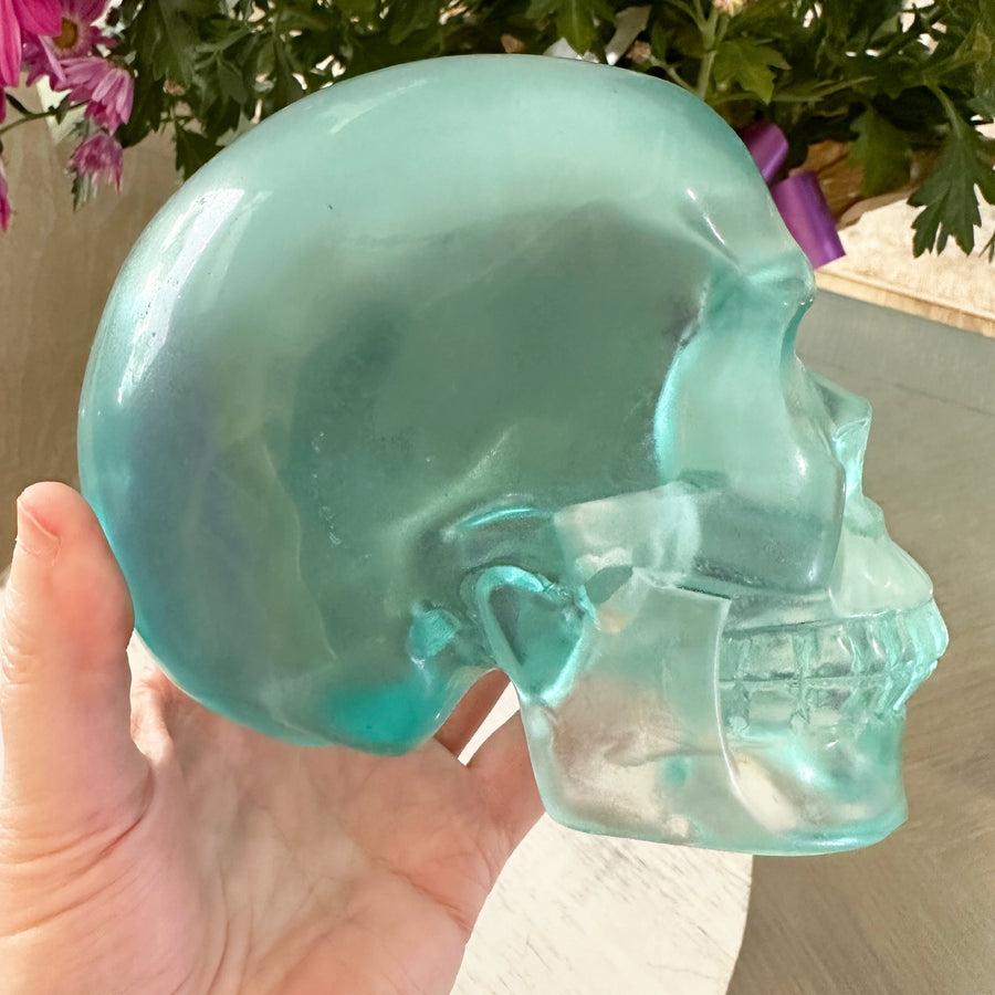 Blue Obsidian Glass Crystal Skull Carving