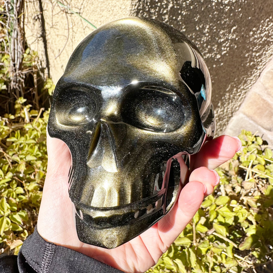 Gold Sheen Obsidian Crystal Skull