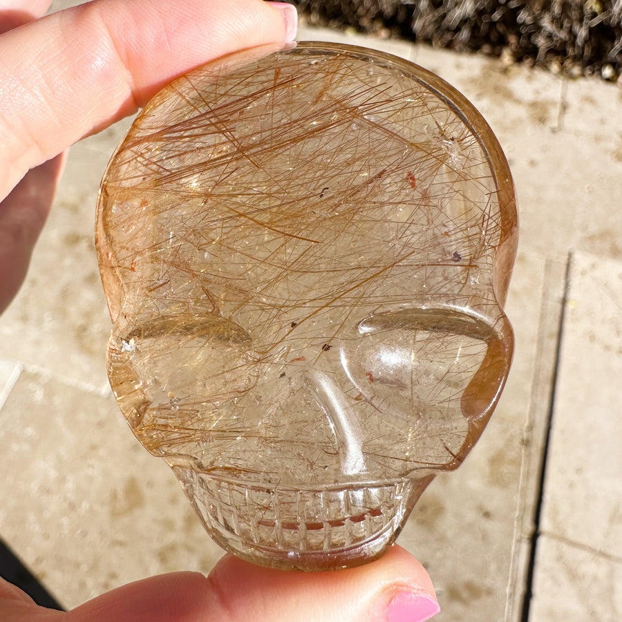 Golden Rutile Citrine Palm Crystal Skull Carved by Leandro de Souza