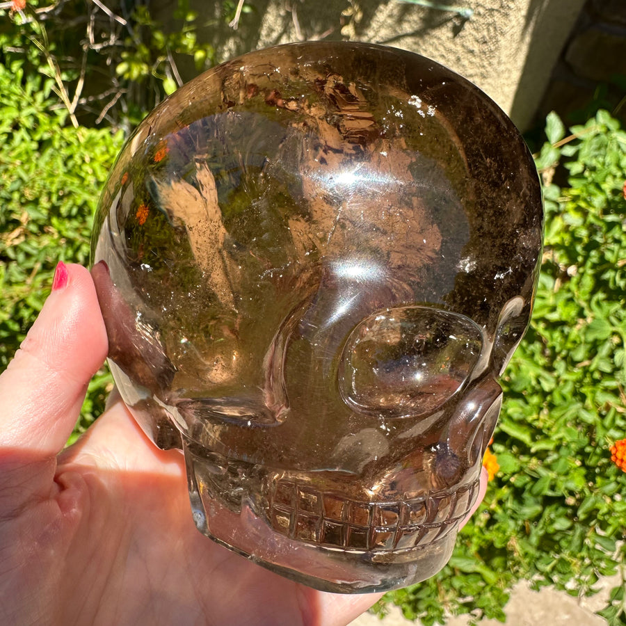 Smokey Elestial with Rainbows Magical Child Crystal Skull Carved by Leandro de Souza