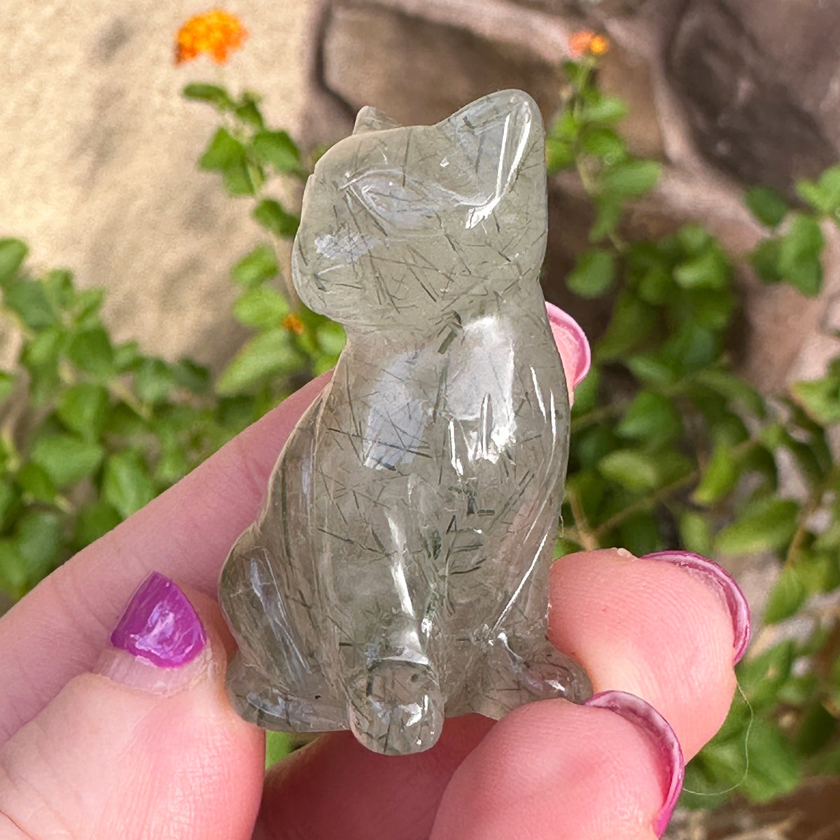 Epidote Crystal Kitten Carved by Leandro de Souza
