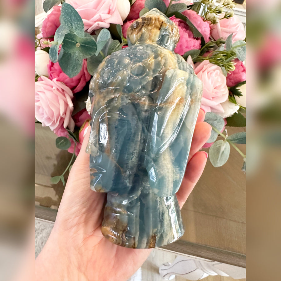 Lemurian Aquatine Crystal Buddha Head