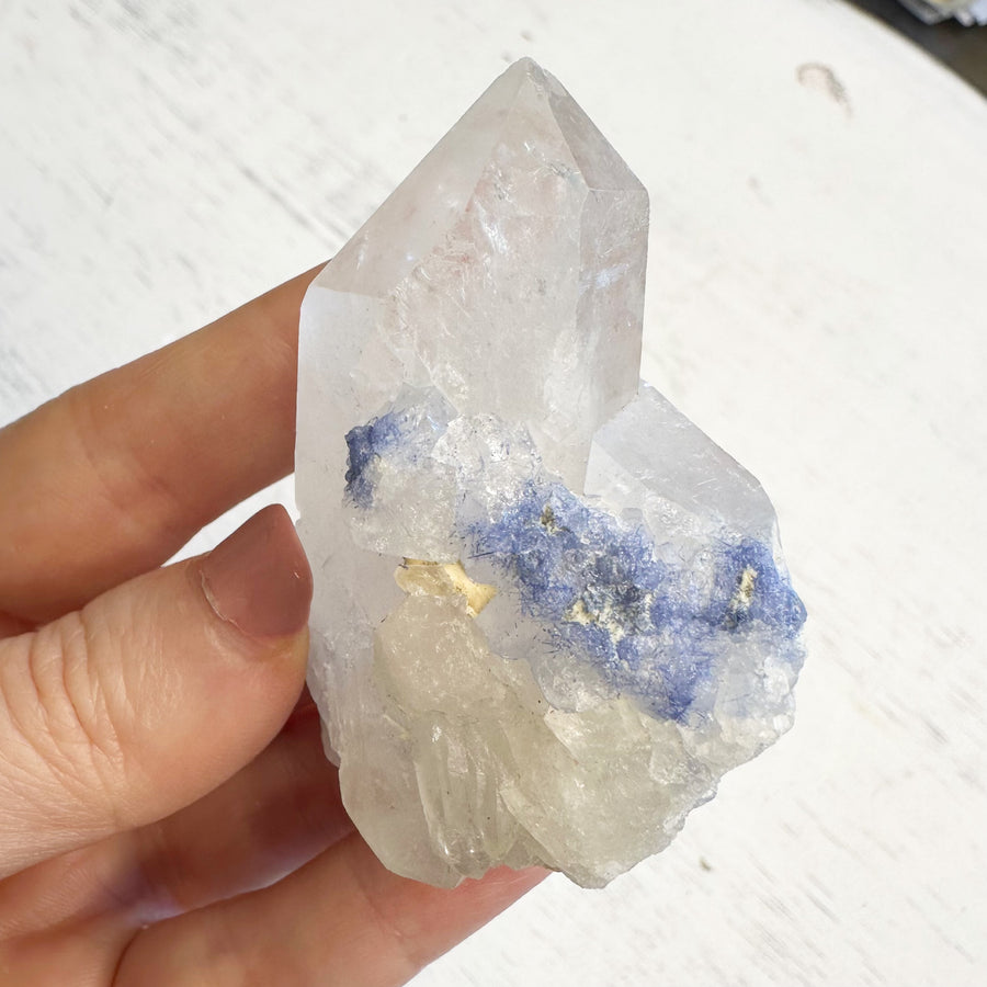 Natural Dumortierite Quartz Crystal Cluster Point