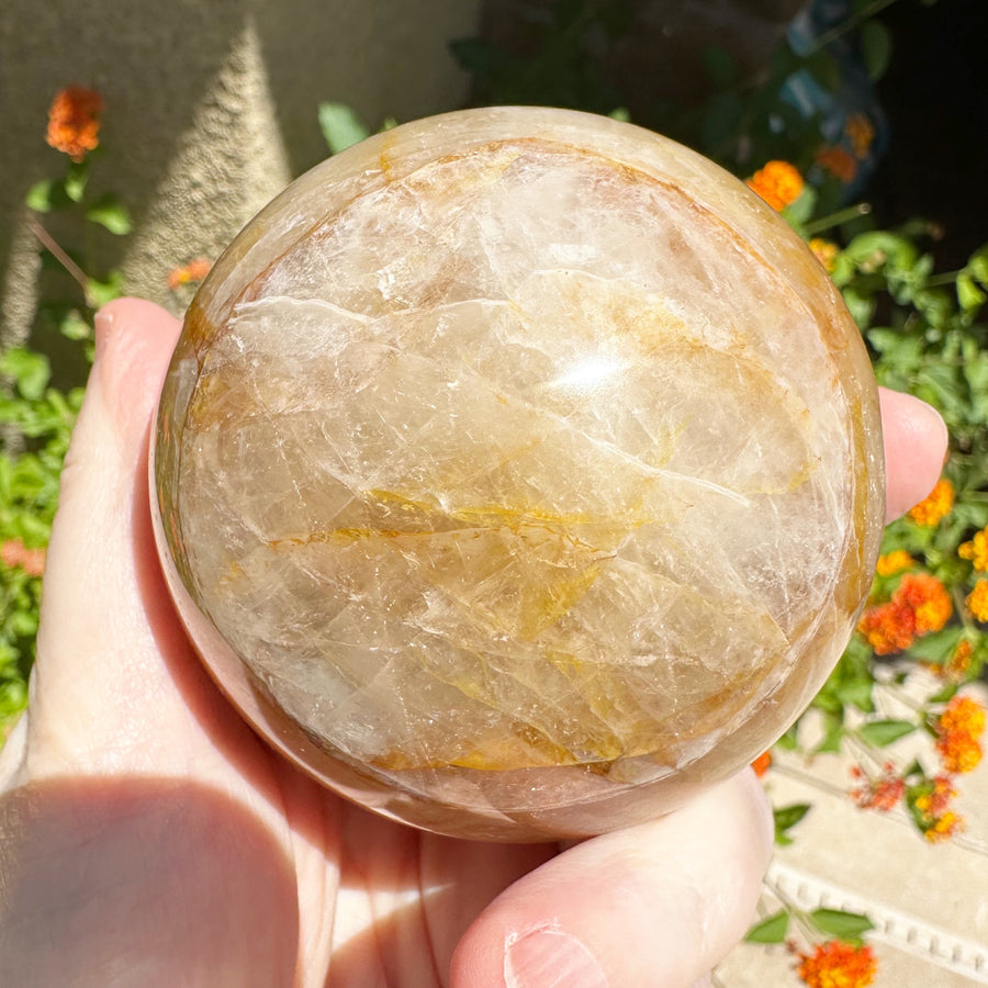Large Golden Healer Quartz Crystal Sphere