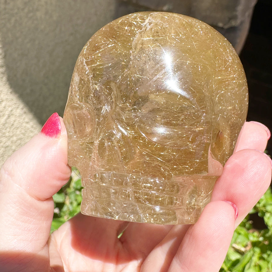 Golden Rutile Citrine Magical Child Crystal Skull Carved by Leandro de Souza