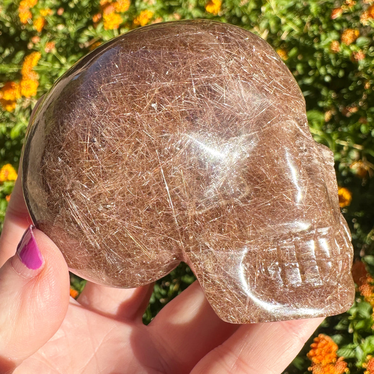 Pink Rutile Crystal Skull Carved by Leandro de Souza
