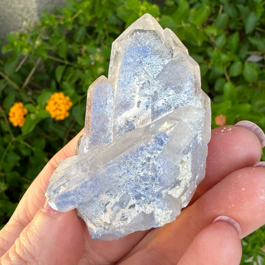 Natural Dumortierite in Quartz Crystal Cluster Point