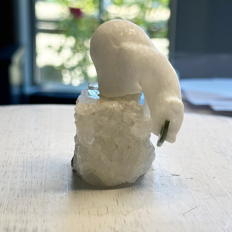 Star Marble Bear on Geode Stand with Fish