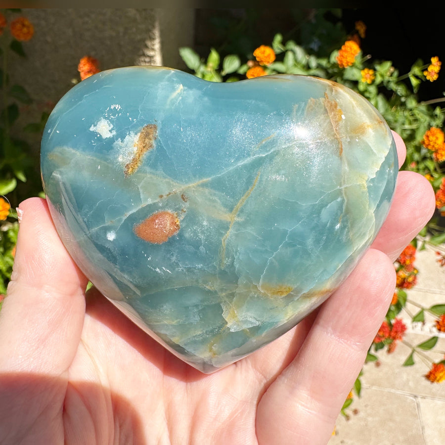 Large Lemurian Aquatine Calcite Crystal Heart