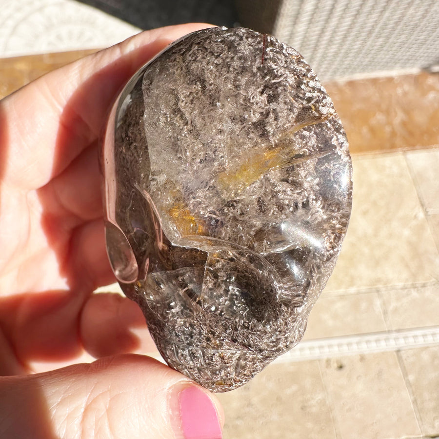 Shaman Quartz Palm Crystal Skull Carved by Leandro de Souza