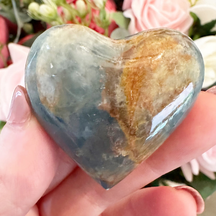 Lemurian Aquatine Calcite Crystal Heart