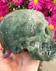Green Moss Agate Crystal Skull